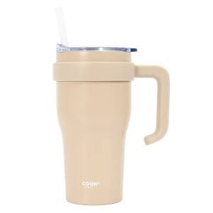 Fernity Kubek termiczny z uchwytem i słomką       Miami 600ml beżowy