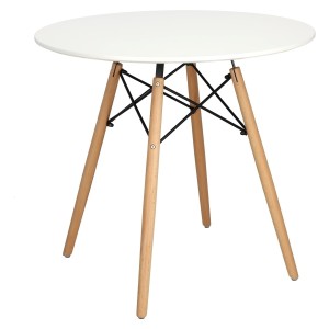 Fernity Stół DTW 80 cm, biały blat, drewno bukowe, metalowe łączenia