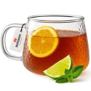 Szklanka ryflowana 420ml z uchem kubek szklany do kawy i herbaty Bergman