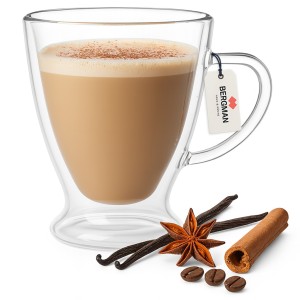 Szklanka termiczna z uchem 300ml z podwójnym szkłem i nóżką Bergman
