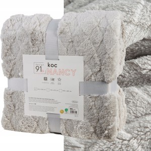 Koc flano 170x210 srebrny miękki gruby tłoczony prezent Design91 NANCY