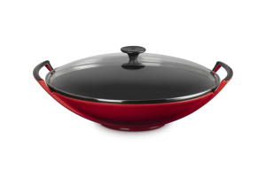 Le Creuset Wok 36 cm z pokrywką szklaną, żeliwo, wiśniowy 25304360600460