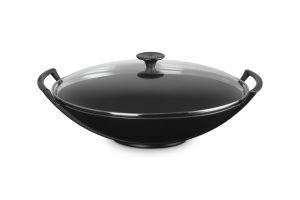Le Creuset Wok z pokrywką szklaną 36 cm żeliwo czarny mat 25304360000460