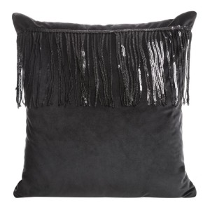 POSZEWKA Z FRĘDZLAMI WELUR VELVET 45X45 CM CZARNA