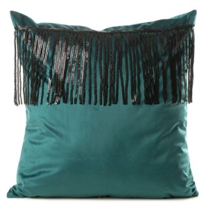 POSZEWKA Z FRĘDZLAMI WELUR VELVET 45X45 TURKUSOWA