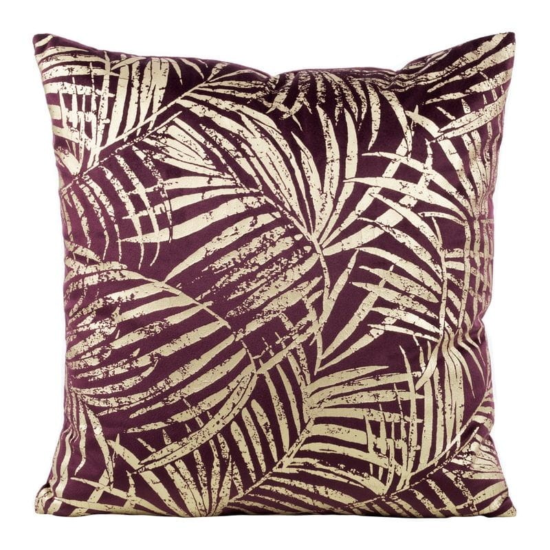 POSZEWKA PALMY LIŚCIE WELUR VELVET 45X45 FIOLETOWA
