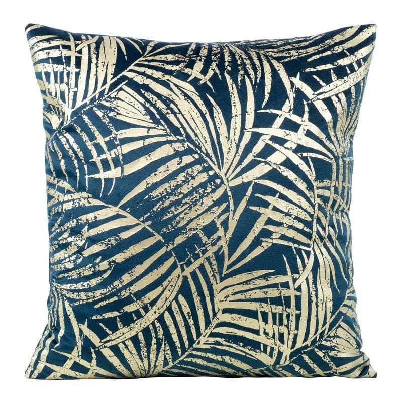 POSZEWKA PALMY LIŚCIE WELUR VELVET 45X45 GRANATOWA