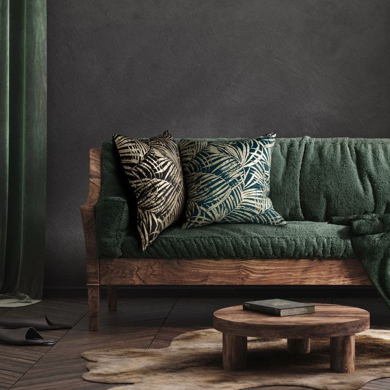 POSZEWKA PALMY LIŚCIE WELUR VELVET 45X45 GRANATOWA