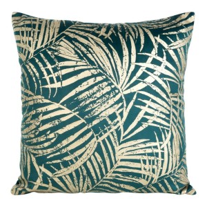POSZEWKA PALMY LIŚCIE WELUR VELVET 45X45 TURKUSOWA