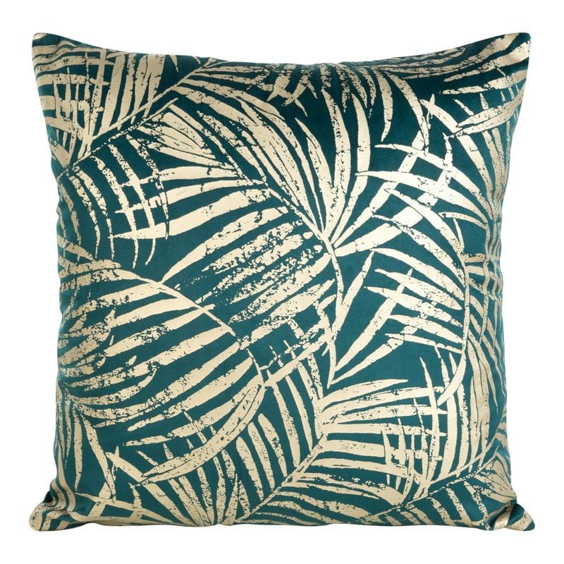 POSZEWKA PALMY LIŚCIE WELUR VELVET 45X45 TURKUSOWA