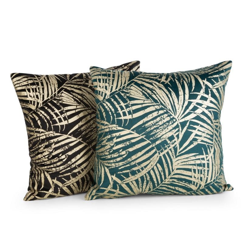 POSZEWKA PALMY LIŚCIE WELUR VELVET 45X45 TURKUSOWA