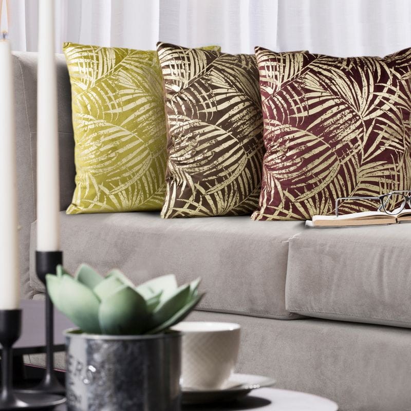 POSZEWKA PALMY LIŚCIE WELUR VELVET 45X45 TURKUSOWA