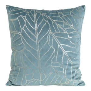 POSZEWKA WELUR VELVET WZÓR LIŚCIE 45X45 NIEBIESKA