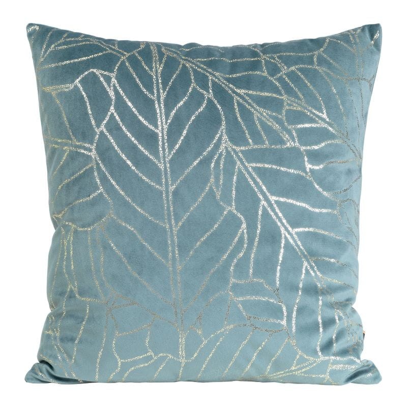 POSZEWKA WELUR VELVET WZÓR LIŚCIE 45X45 NIEBIESKA