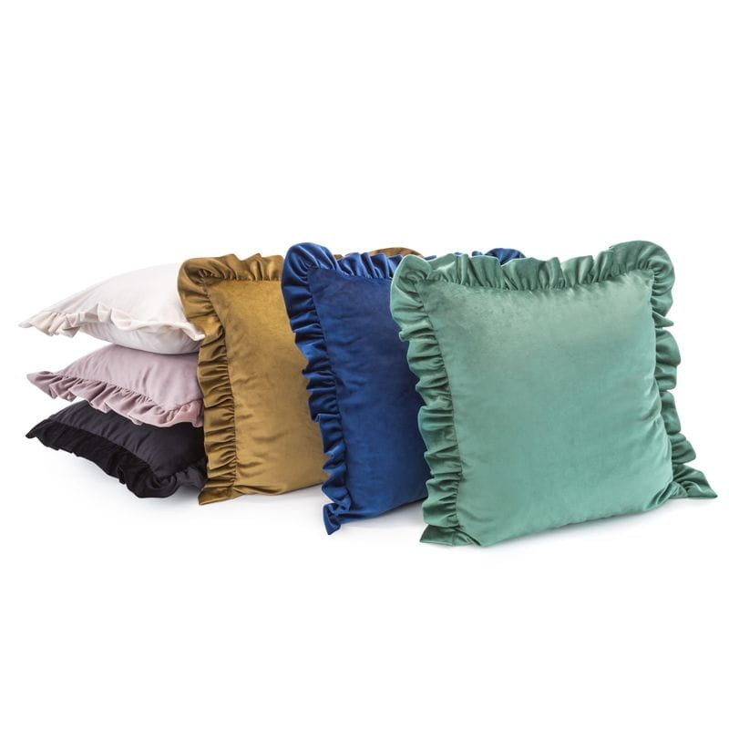 POSZEWKA Z FALBANKAMI WELUR VELVET 45X45 NIEBIESKA