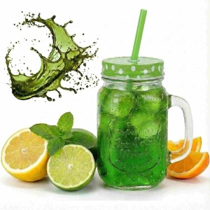 Słoik szklany z zakrętką i słomką do napojów 400 ml zielony