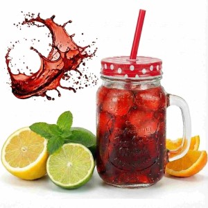 Słoik szklany z zakrętką i słomką do napojów 400 ml czerwony