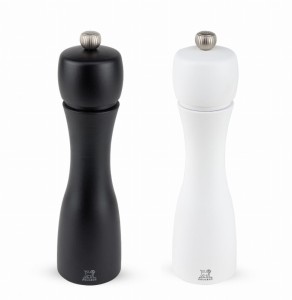 Zestaw młynków Peugeot do soli i pieprzu drewniany biały czarny 20cm
