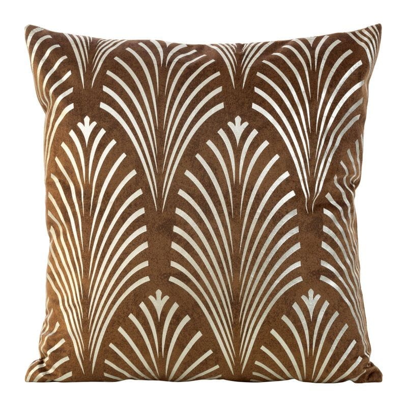 POSZEWKA WELUR VELVET NADRUK PIÓRA 45X45 BRĄZOWA