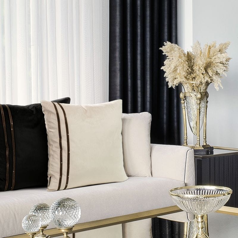POSZEWKA WELUR VELVET Z PASKAMI 45X45 CM KREMOWA