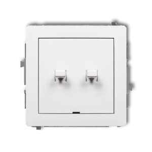 Mechanizm łącznika jednobiegunowego ze schodowym w stylu amerykańskim (dwa klawisze bez piktogramów, wspólne zasilanie) Karlik DECO biały DWPUS-10.11