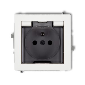 Mechanizm gniazda bryzgoszczelnego z uziemieniem 2P+Z (klapka dymna, przesłony torów prądowych) Karlik DECO biały DGPB-1zdp