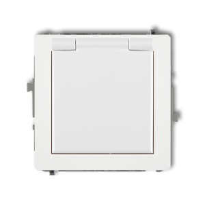 Mechanizm gniazda bryzgoszczelnego z uziemieniem SCHUKO 2P+Z (klapka biała, przesłony torów prądowych) Karlik DECO biały DGPB-1sp