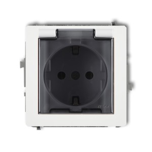 Mechanizm gniazda bryzgoszczelnego z uziemieniem SCHUKO 2P+Z (klapka dymna, przesłony torów prądowych) Karlik DECO biały DGPB-1sdp