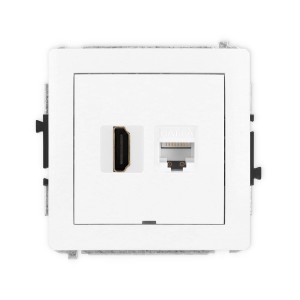 Mechanizm gniazda pojedynczego HDMI 2.1, 8K + gniazda komp. poj. 1xRJ45, kat. 6A, 8-stykowy, bez pola opisowego Karlik DECO biały DGHKBO-86A