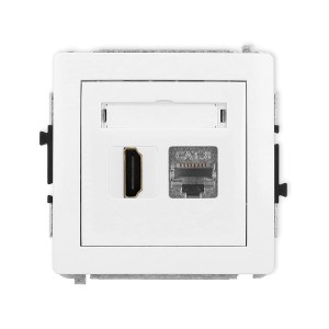 Mechanizm gniazda pojedynczego HDMI 2.1, 8K + gniazda komp. poj. 1xRJ45, kat. 8, ekranowany, 8-stykowy Karlik DECO biały DGHK-88