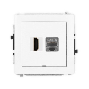Mechanizm gniazda pojedynczego HDMI 2.1, 8K + gniazda komp. poj. 1xRJ45, kat. 8, ekranowany, 8-stykowy, bez pola opisowego Karlik DECO biały DGHKBO-88