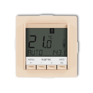 Mechanizm uniwersalnego elektronicznego tygodniowego regulatora temperatury (podświetlenie niebieskie)  Karlik DECO beżowy 1DRT-3.2