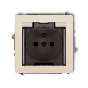Mechanizm gniazda bryzgoszczelnego z uziemieniem 2P+Z (klapka dymna, przesłony torów prądowych) Karlik DECO beżowy 1DGPB-1zdp