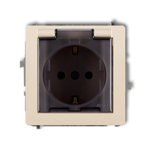 Mechanizm gniazda bryzgoszczelnego z uziemieniem SCHUKO 2P+Z (klapka dymna, przesłony torów prądowych) Karlik DECO beżowy 1DGPB-1sdp
