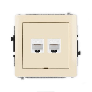 Mechanizm gniazda komputerowego podwójnego 2xRJ45, kat. 6, 8-stykowy, bez pola opisowego Karlik DECO beżowy 1DGKBO-4