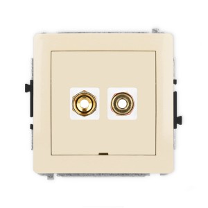 Mechanizm gniazda głośnikowego pojedynczego, bez pola opisowego (typu banan - czerwony i czarny, pozłacany, 4 mm2, skręcany) Karlik DECO beżowy 1DGGBO-4