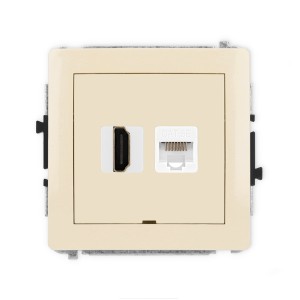 Mechanizm gniazda pojedynczego HDMI 2.0, 4K + gniazda komp. poj. 1xRJ45, kat. 5e, 8-stykowy, bez pola opisowego Karlik DECO beżowy 1DGHKBO-45e