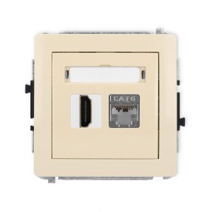 Mechanizm gniazda pojedynczego HDMI 2.0, 4K + gniazda komp. poj. 1xRJ45, kat. 6, ekranowany, 8-stykowy Karlik DECO beżowy 1DGHK-46