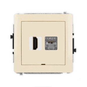 Mechanizm gniazda pojedynczego HDMI 2.0, 4K + gniazda komp. poj. 1xRJ45, kat. 6, ekranowany, 8-stykowy, bez pola opisowego Karlik DECO beżowy 1DGHKBO-46