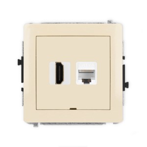 Mechanizm gniazda pojedynczego HDMI 2.0, 4K + gniazda komp. poj. 1xRJ45, kat. 6A, 8-stykowy, bez pola opisowego Karlik DECO beżowy 1DGHKBO-46A