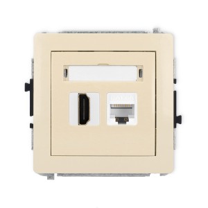 Mechanizm gniazda pojedynczego HDMI 2.1, 8K + gniazda komp. poj. 1xRJ45, kat. 6A, 8-stykowy Karlik DECO beżowy 1DGHK-86A