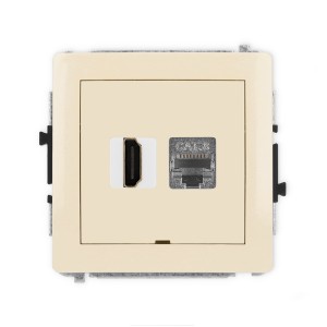 Mechanizm gniazda pojedynczego HDMI 2.1, 8K + gniazda komp. poj. 1xRJ45, kat. 8, ekranowany, 8-stykowy, bez pola opisowego Karlik DECO beżowy 1DGHKBO-88