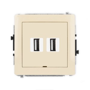 Mechanizm gniazda podwójnego 2xUSB A-A 2.0, bez pola opisowego Karlik DECO beżowy 1DGUSBBO-2