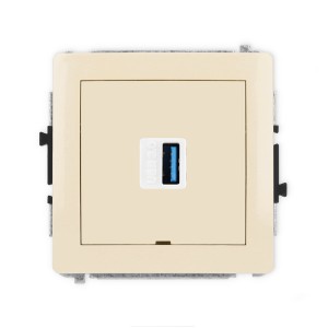 Mechanizm gniazda pojedynczego USB A-A 3.0, bez pola opisowego Karlik DECO beżowy 1DGUSBBO-5