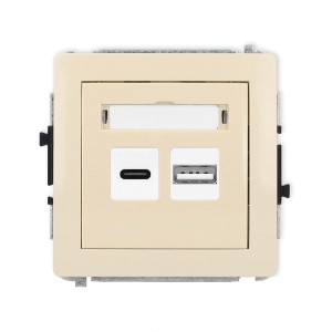 Mechanizm ładowarki USB podwójnej USB C + USB A, 20W max. Karlik DECO beżowy 1DCUSB-8
