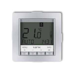 Mechanizm uniwersalnego elektronicznego tygodniowego regulatora temperatury (podświetlenie niebieskie)  Karlik DECO srebrny metalik 7DRT-3.2
