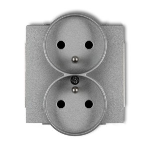 Mechanizm gniazda podwójnego do ramki DECO Soft z uziemieniem 2x(2P+Z) (przesłony torów prądowych) Karlik DECO srebrny metalik 7DGPRSO-2zp