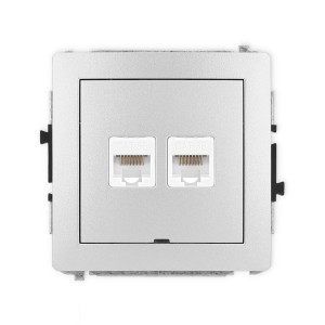 Mechanizm gniazda komputerowego podwójnego 2xRJ45, kat. 5e, 8-stykowy, bez pola opisowego Karlik DECO srebrny metalik 7DGKBO-2