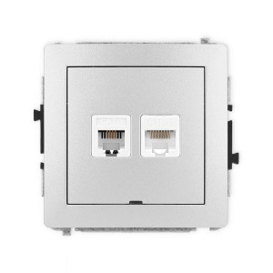 Mechanizm gniazda telefonicznego pojedynczego 1xRJ11 + komputerowego pojedynczego 1xRJ45, kat. 5e, 8-stykowy, beznarzędziowe, bez pola opisowego Karlik DECO srebrny metalik 7DGTKBO