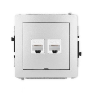 Mechanizm gniazda komputerowego podwójnego 2xRJ45, kat. 6, 8-stykowy, bez pola opisowego Karlik DECO srebrny metalik 7DGKBO-4